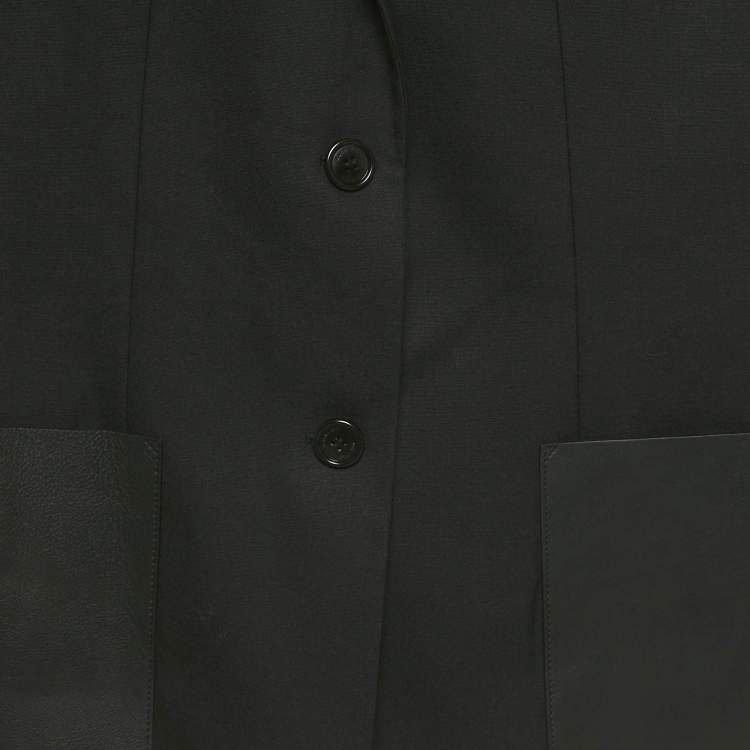 Pre Owned Burberry Black Leather Pocket Wool Blazer XXS