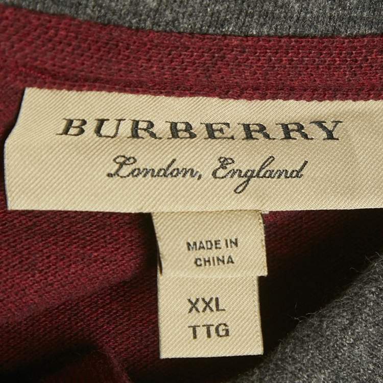 Pre Owned Burberry Burgundy Cotton Pique Logo Detail Polo T-Shirt XXL