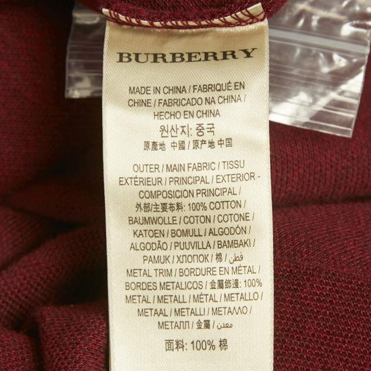 Pre Owned Burberry Burgundy Cotton Pique Logo Detail Polo T-Shirt XXL