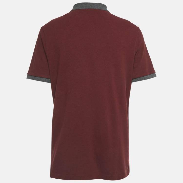 Pre Owned Burberry Burgundy Cotton Pique Logo Detail Polo T-Shirt XXL