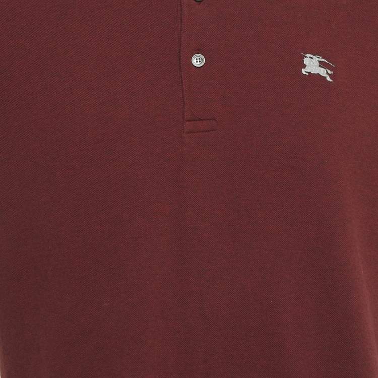 Pre Owned Burberry Burgundy Cotton Pique Logo Detail Polo T-Shirt XXL