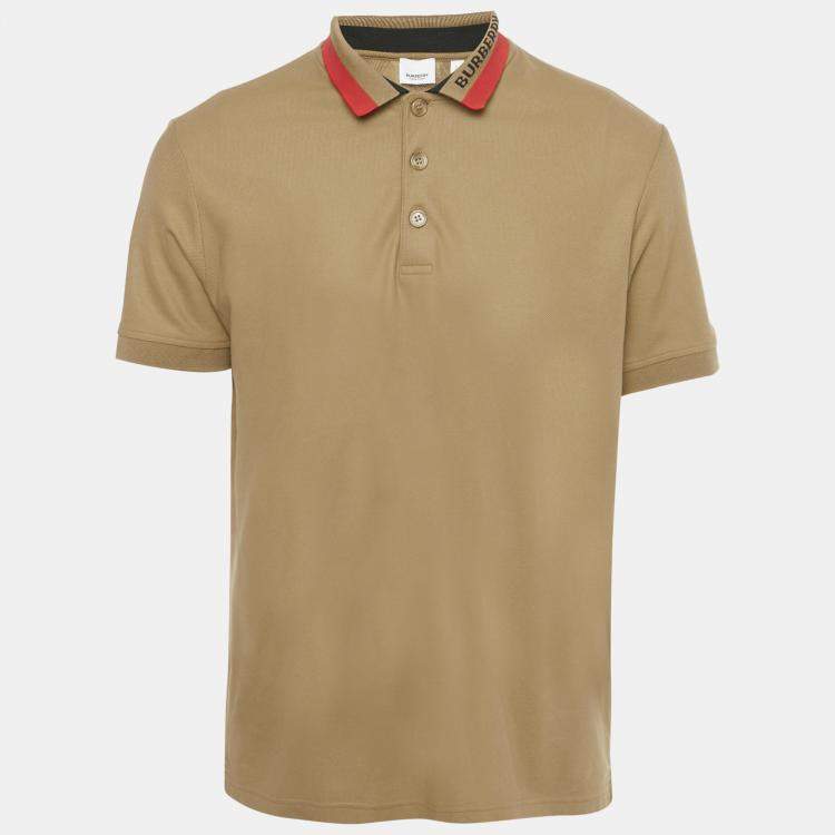 Pre Owned Burberry Brown Striped Logo Trim Cotton Pique Polo T-Shirt L 
