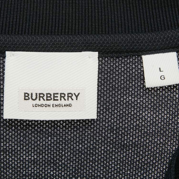 Pre Owned Burberry Navy Blue TB Logo Embroidered Cotton Pique Polo T-Shirt L