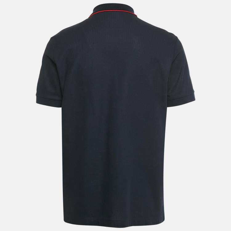 Pre Owned Burberry Navy Blue TB Logo Embroidered Cotton Pique Polo T-Shirt L