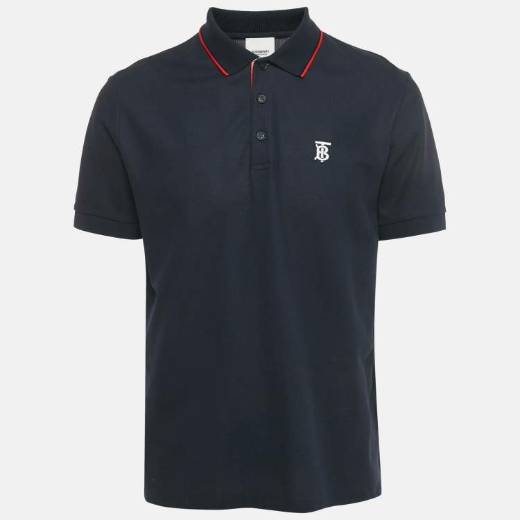 Pre Owned Burberry Navy Blue TB Logo Embroidered Cotton Pique Polo T-Shirt L