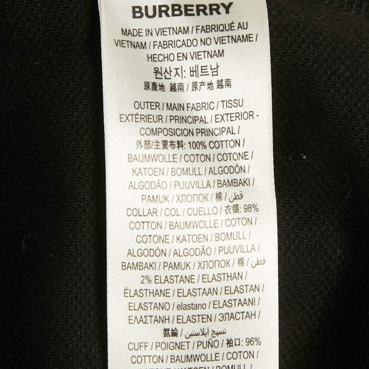 Pre Owned Burberry Black Striped Logo Trim Cotton Edney Polo T-Shirt L