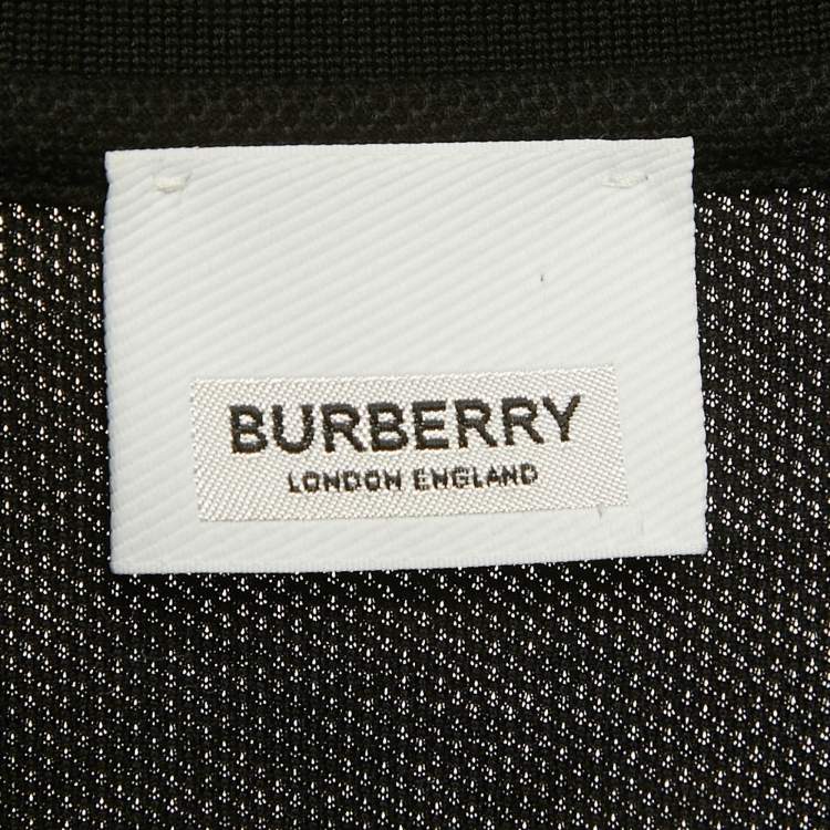 Pre Owned Burberry Black Striped Logo Trim Cotton Edney Polo T-Shirt L