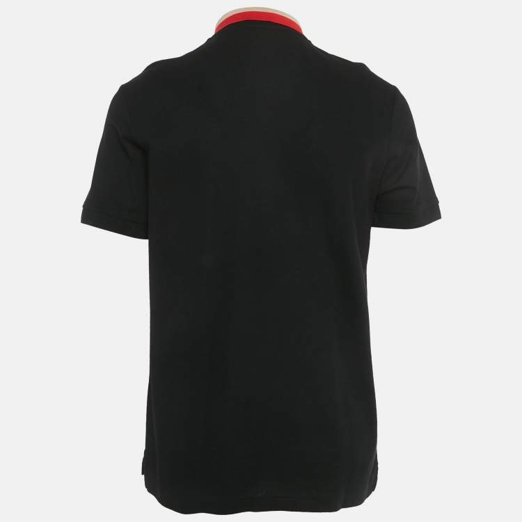 Pre Owned Burberry Black Striped Logo Trim Cotton Edney Polo T-Shirt L