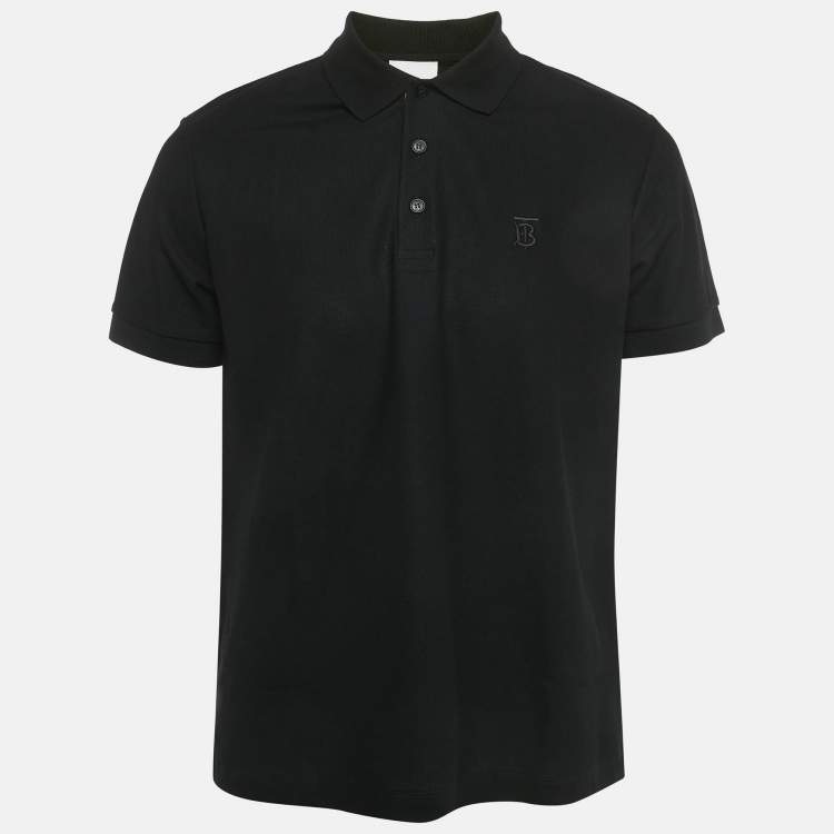 Pre Owned Burberry Black TB Logo Embroidered Cotton Eddie Polo T-Shirt L