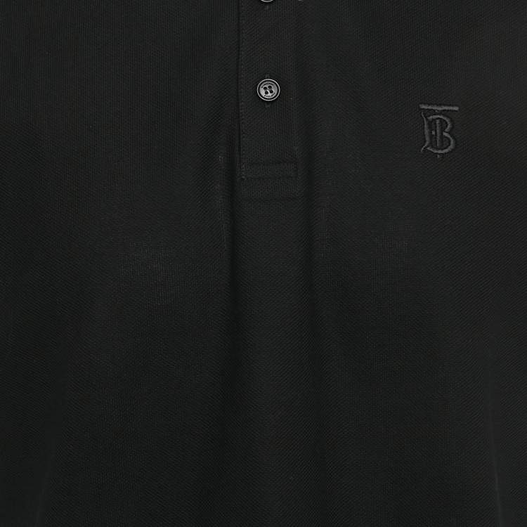 Pre Owned Burberry Black TB Logo Embroidered Cotton Eddie Polo T-Shirt L