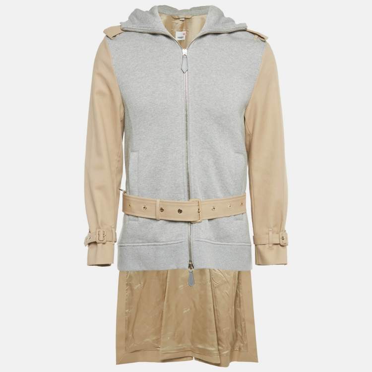 Pre Owned Burberry Beige /Grey Cotton Hooded Trench Coat XS