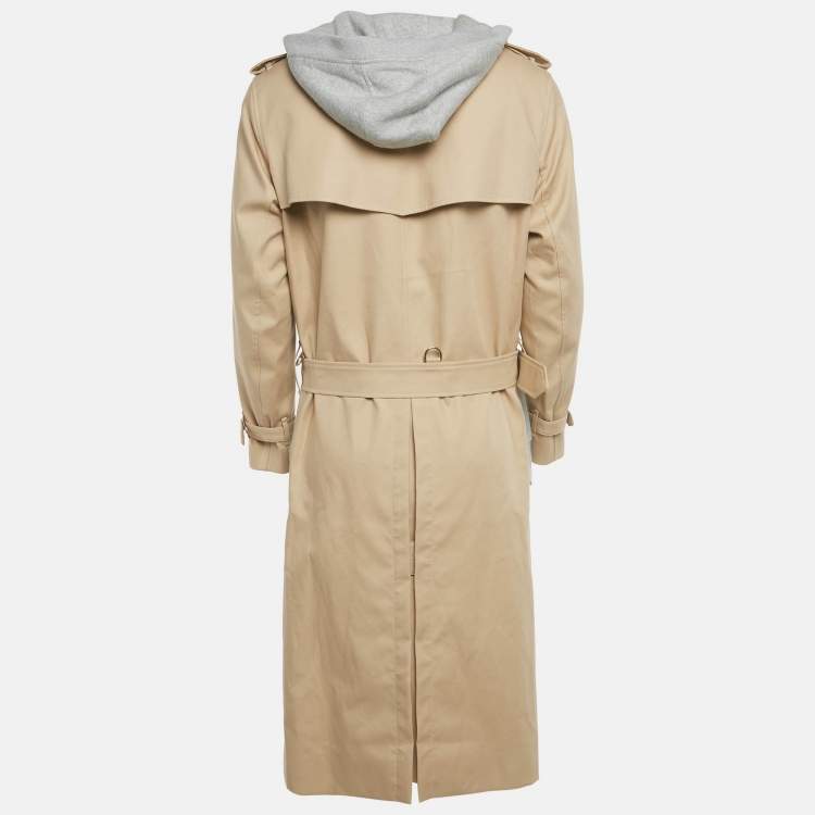 Pre Owned Burberry Beige /Grey Cotton Hooded Trench Coat XS