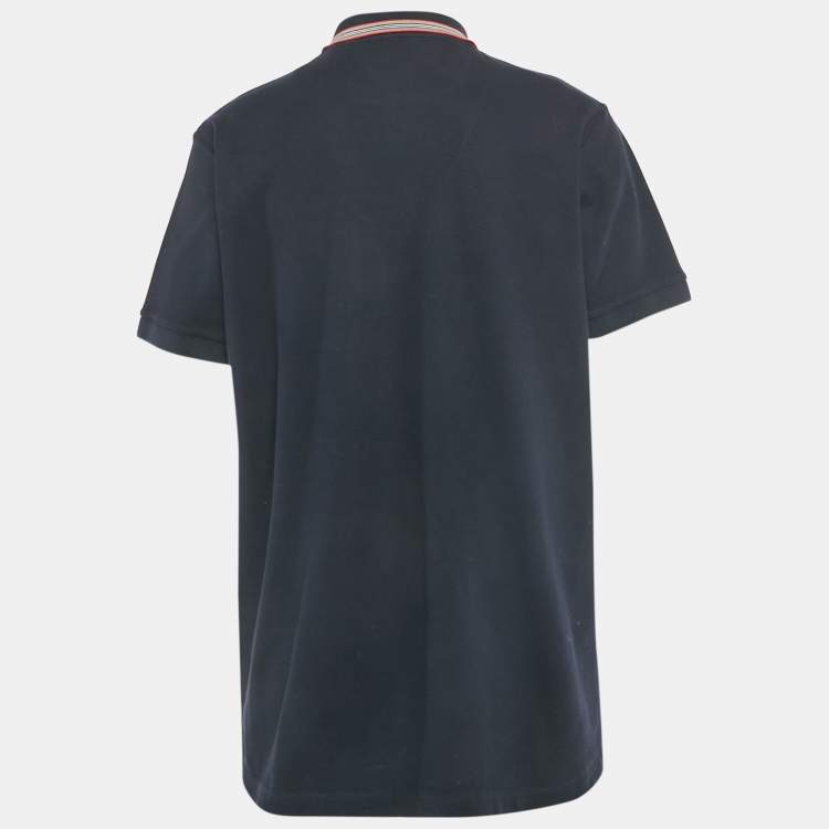 Pre Owned Burberry Navy Blue Cotton Striped Collar Detail Pierson Polo T-Shirt XXL