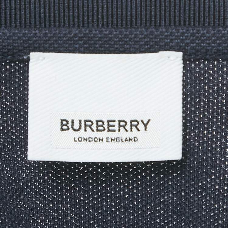 Pre Owned Burberry Navy Blue Cotton Striped Collar Detail Pierson Polo T-Shirt XXL
