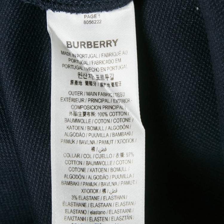 Pre Owned Burberry Navy Blue Cotton Striped Collar Detail Pierson Polo T-Shirt XXL
