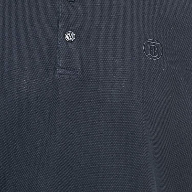 Pre Owned Burberry Navy Blue Cotton Striped Collar Detail Pierson Polo T-Shirt XXL