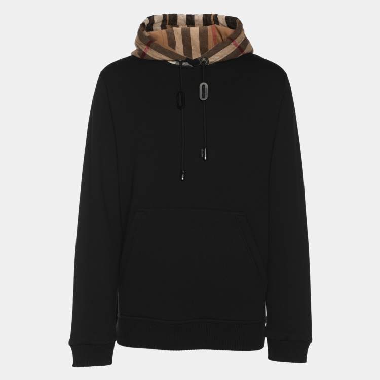 Pre Owned Burberry Black/Beige House Check Patterned Jersey Hoodie S