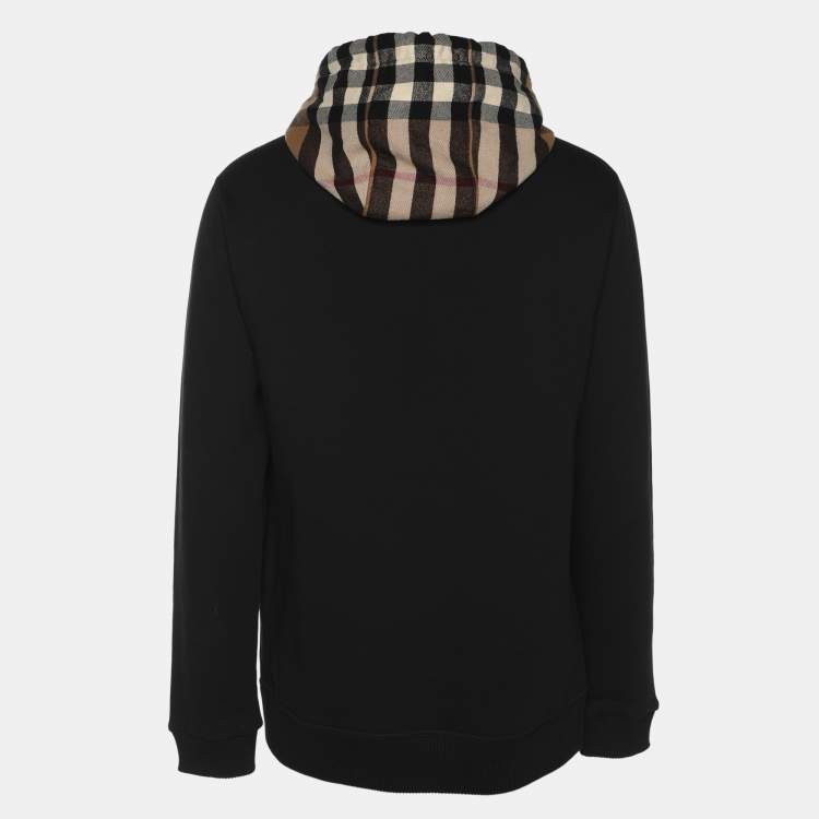 Pre Owned Burberry Black/Beige House Check Patterned Jersey Hoodie S