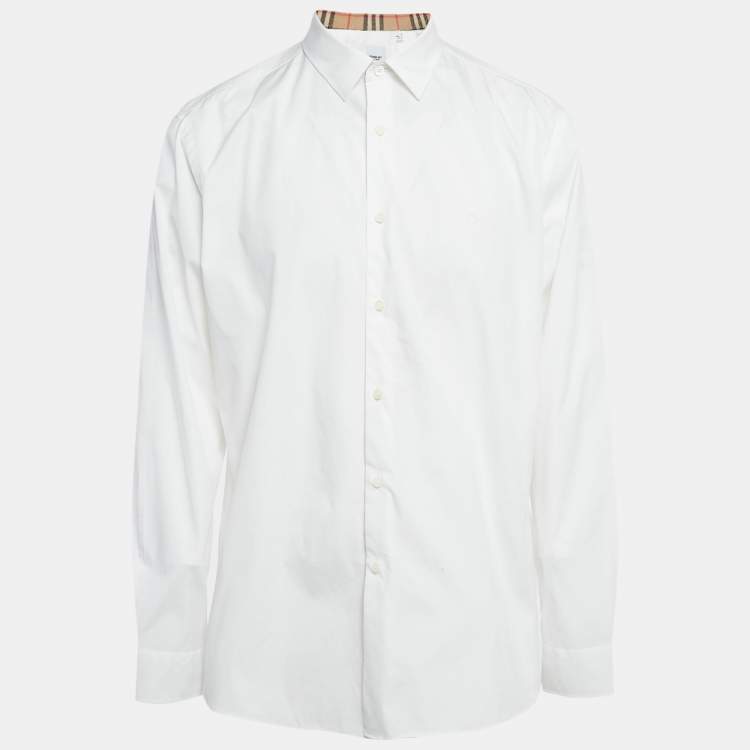 Pre Owned Burberry White Cotton Vintage Check Detail Shirt XXL