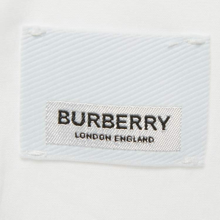 Pre Owned Burberry White Cotton Vintage Check Detail Shirt XXL