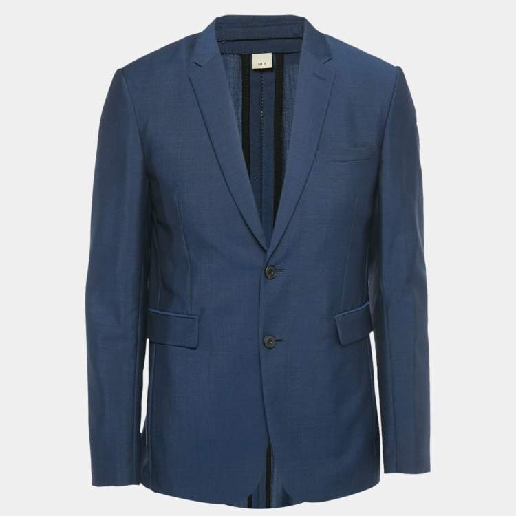 Pre Owned Burberry Blue Wool Regular Fit Blazer L