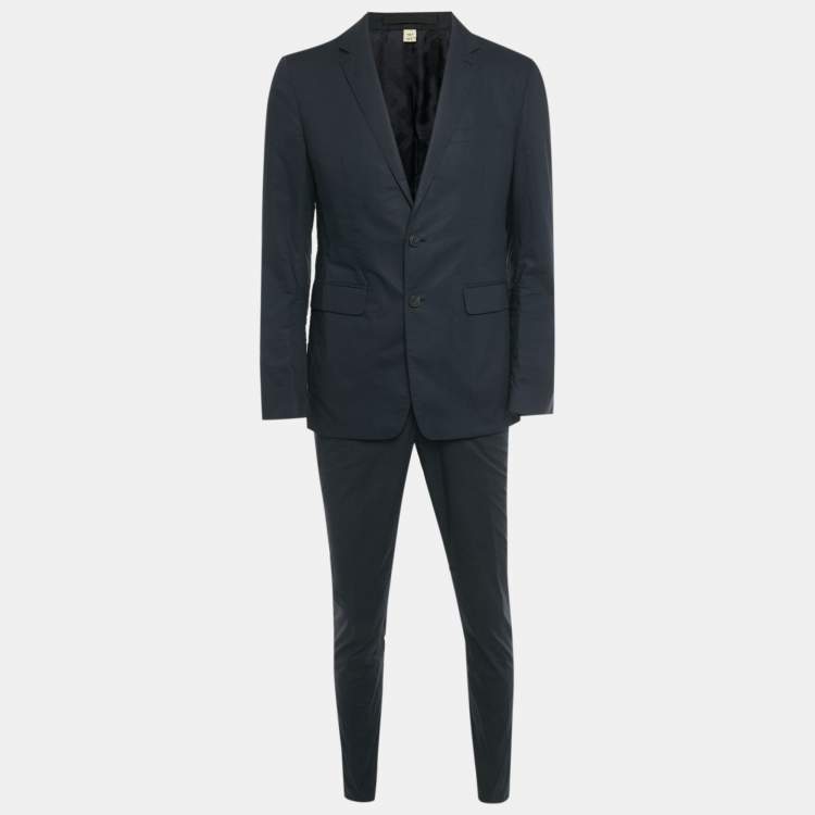 Pre Owned Burberry Navy Blue Cotton Regular Fit Pants Suit Set L/M
