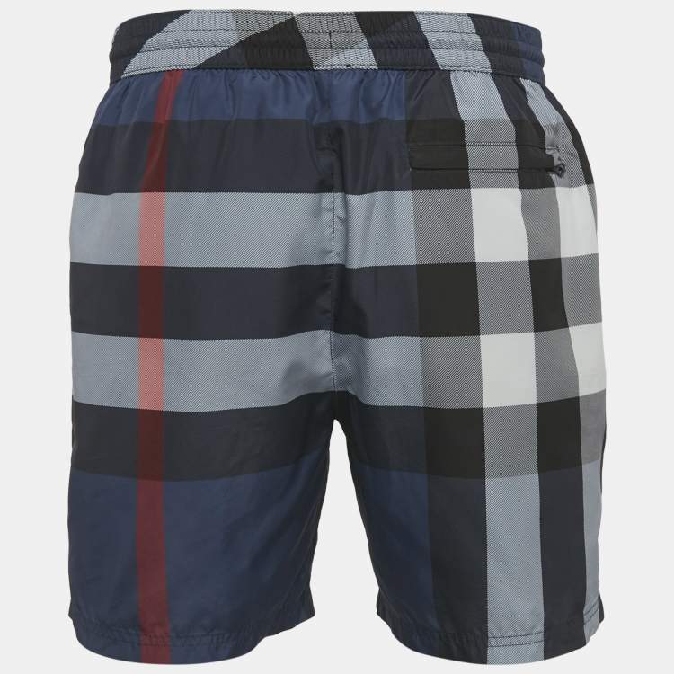 Pre Owned Burberry Blue Checks Synthetic Swim Shorts L