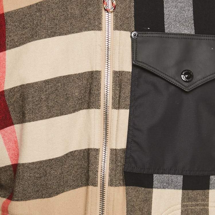 Pre Owned Burberry Beige Checks Nylon Trim Cotton Zip-Up Shirt S