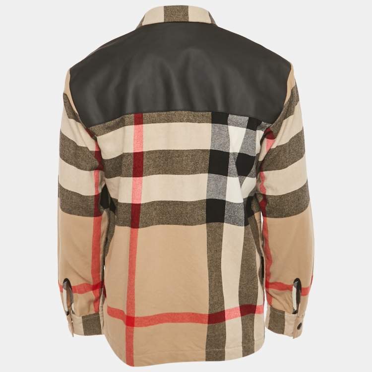 Pre Owned Burberry Beige Checks Nylon Trim Cotton Zip-Up Shirt S