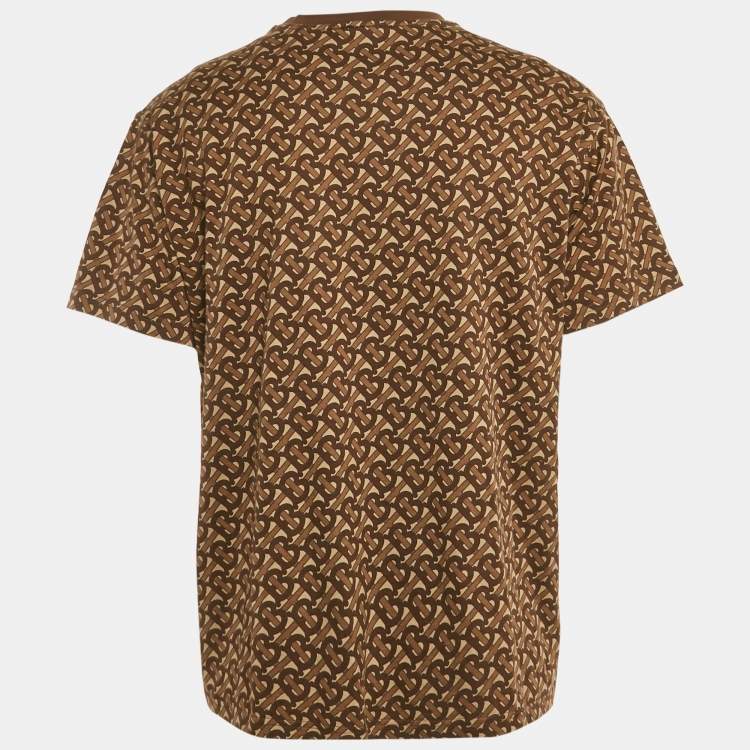 Pre Owned Burberry Brown TB Monogram Striped Cotton Crew Neck T-Shirt L