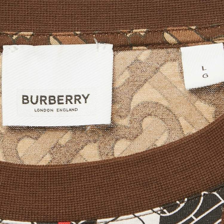 Pre Owned Burberry Brown TB Monogram Striped Cotton Crew Neck T-Shirt L