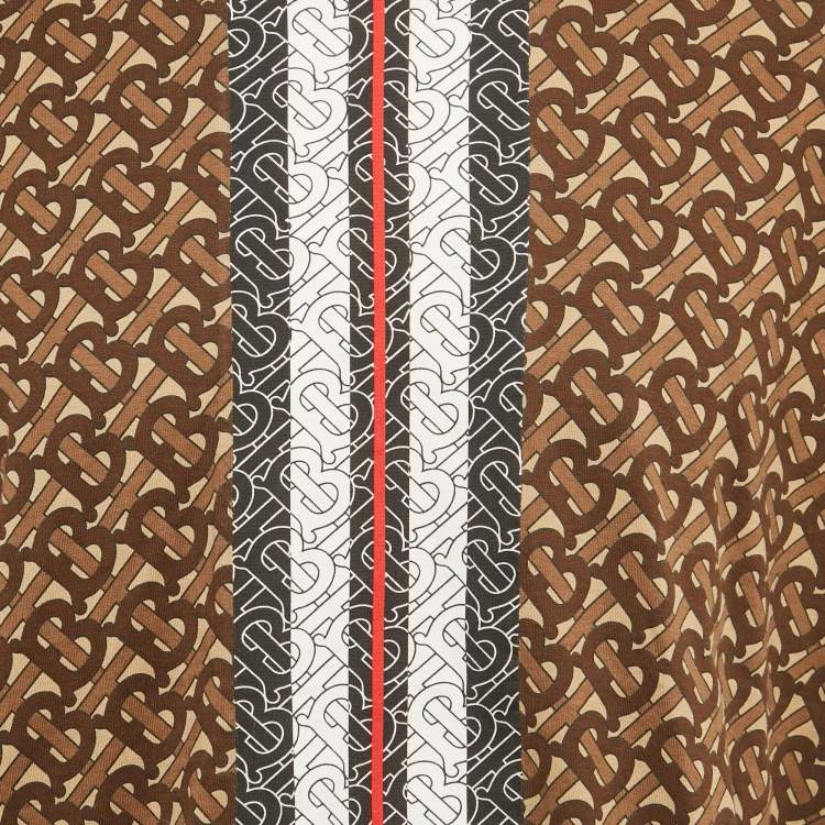 Pre Owned Burberry Brown TB Monogram Striped Cotton Crew Neck T-Shirt L