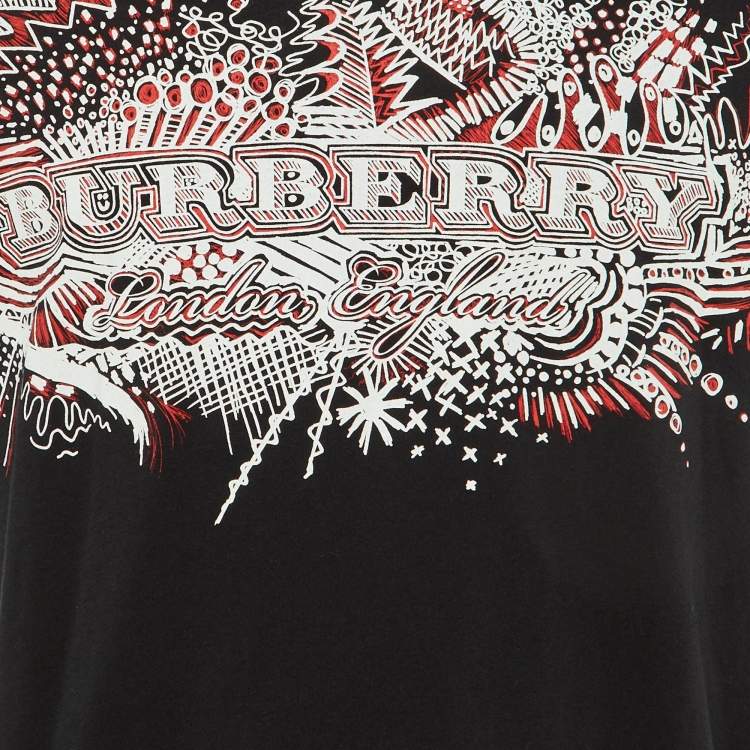 Pre Owned Burberry Black Printed Cotton T-Shirt M