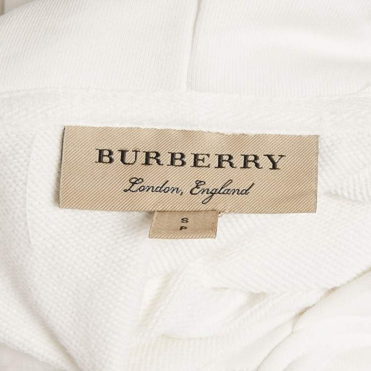 Pre Owned Burberry White Checker Pocket Cotton Hoodie S