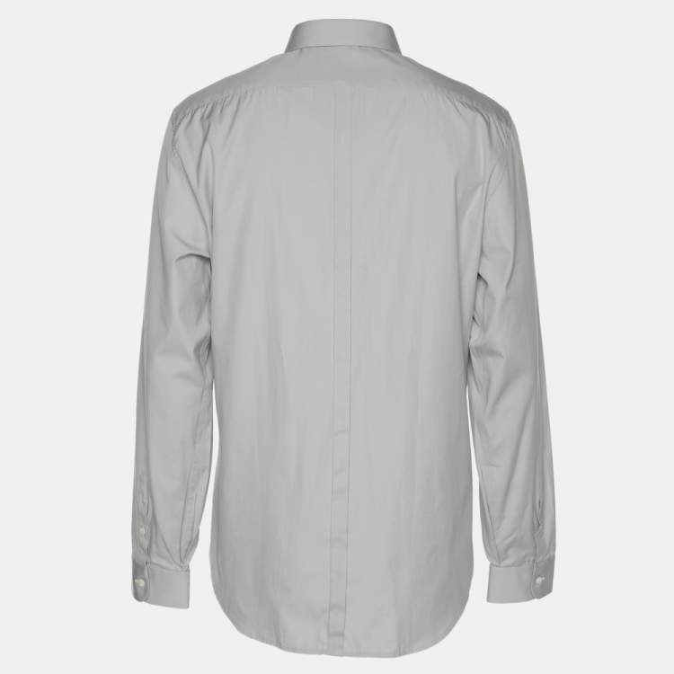 مملوكة مسبقًا قميص بربري قطن رمادي بأكمام طويلة تفصيل مُقاس كبير جدًا