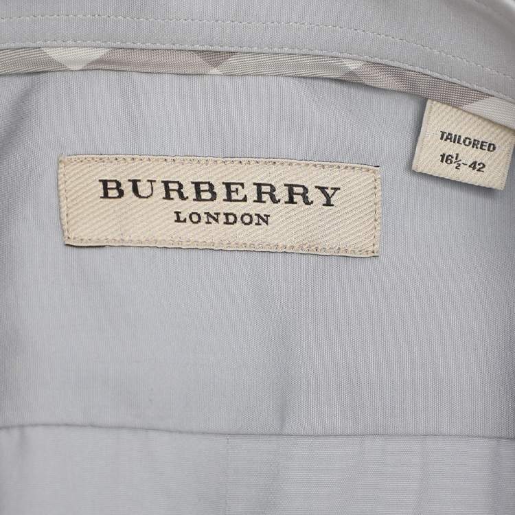 مملوكة مسبقًا قميص بربري قطن رمادي بأكمام طويلة تفصيل مُقاس كبير جدًا