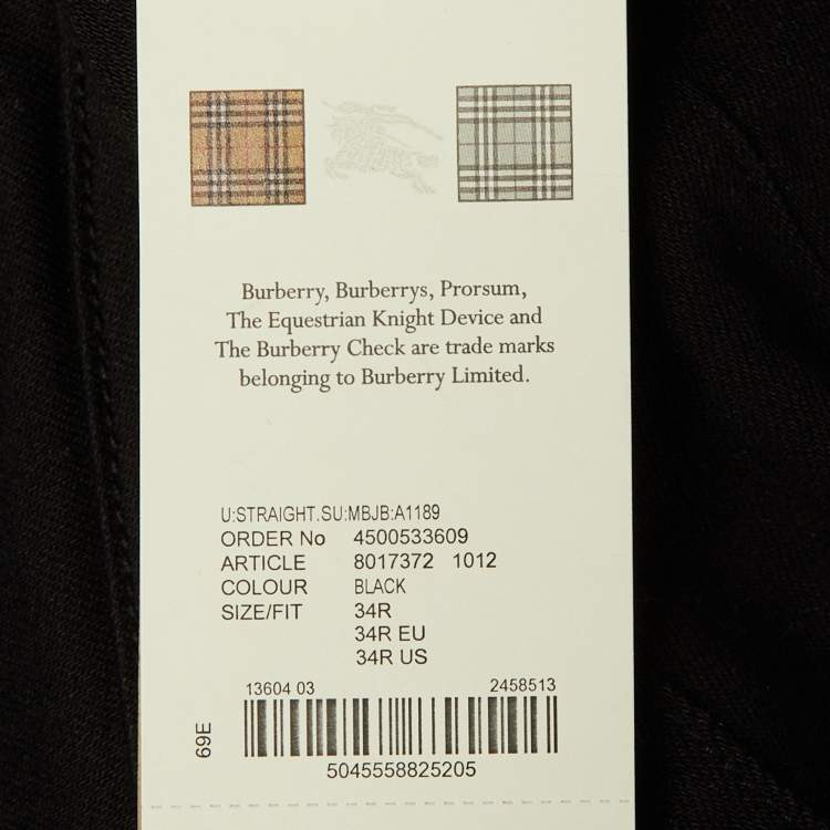 Pre Owned Burberry Black Denim Straight Fit Jeans L Waist 34"