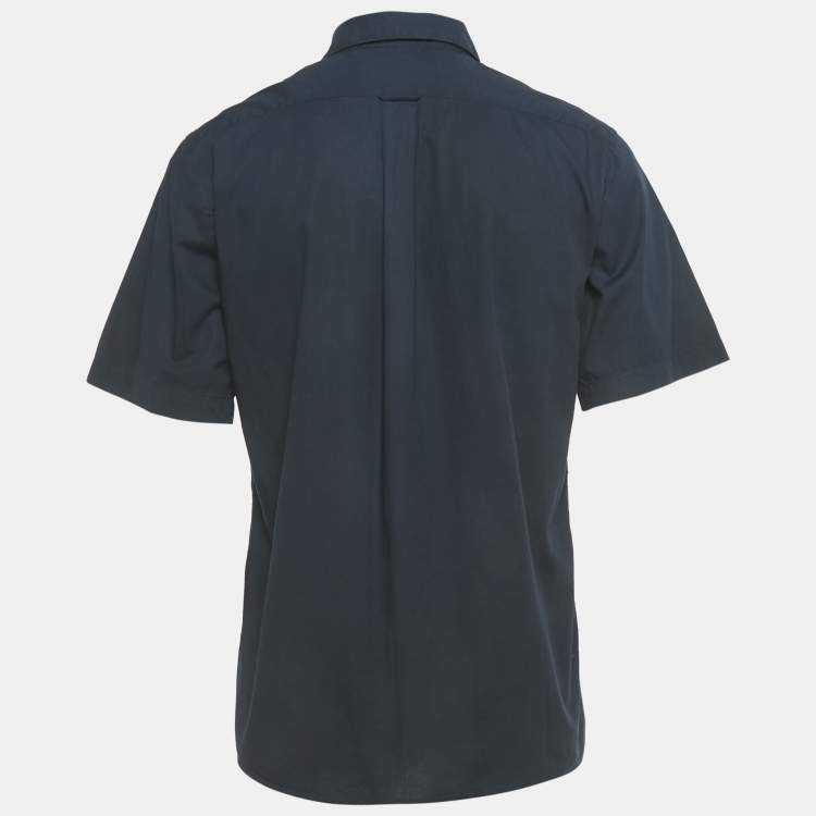 Pre Owned قميص بربري قطني كحلي قصير الأكمام مقاس كبير - لارج