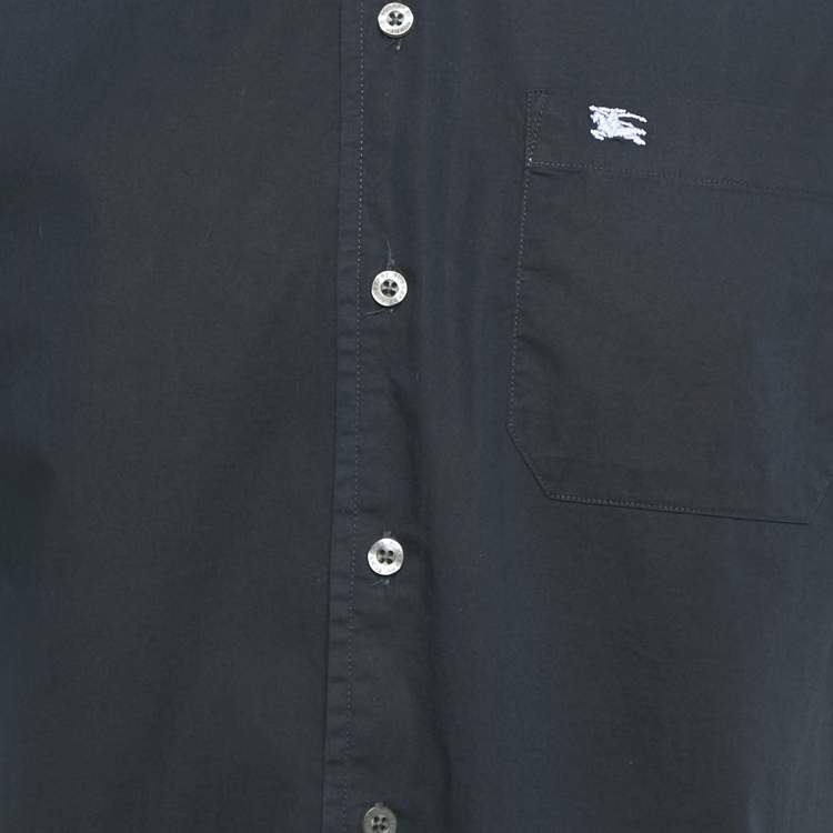 Pre Owned قميص بربري قطني كحلي قصير الأكمام مقاس كبير - لارج