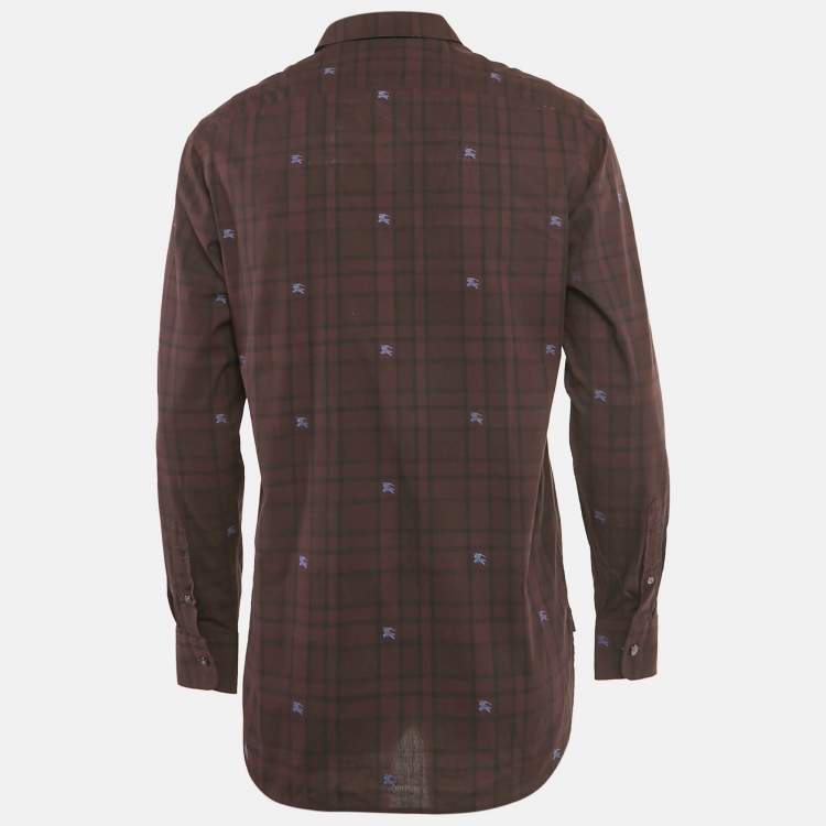 Pre Owned Burberry Purple Embroidered Cotton Full Sleeve Shirt M