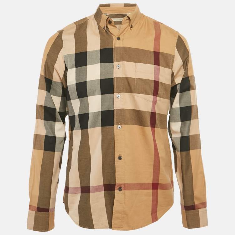 Pre Owned Burberry Brit Beige Checked Cotton Full Sleeve Shirt M