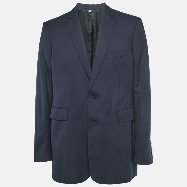Pre Owned Burberry Navy Blue Gabardine Regular Fit Blazer XXXL