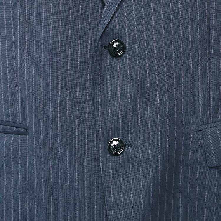 Pre Owned Burberry Vintage Blue Pinstripe Wool Blazer L
