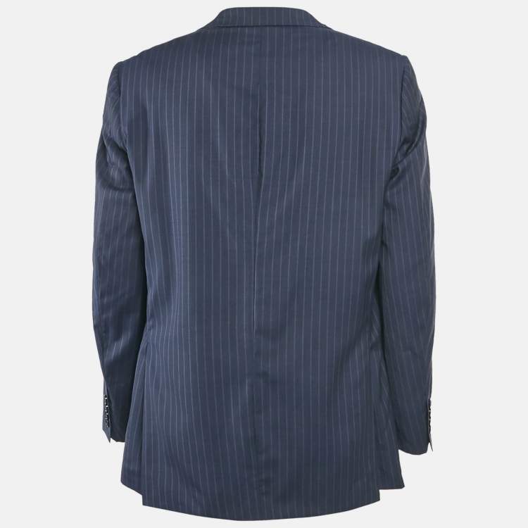 Pre Owned Burberry Vintage Blue Pinstripe Wool Blazer L