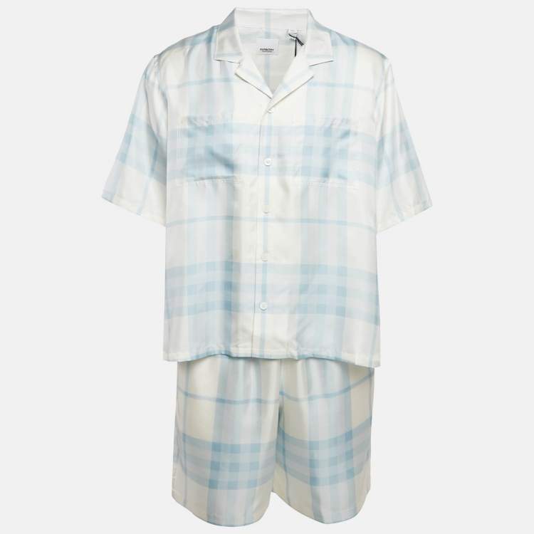 Pre Owned Burberry Blue Check Print Silk Shirt and Shorts Set XXL/XL
