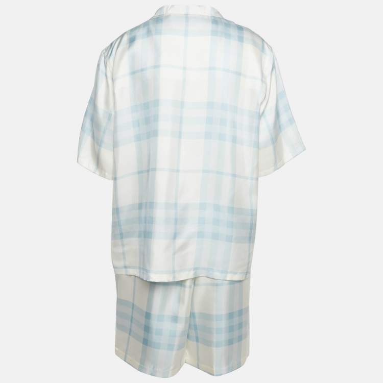 Pre Owned Burberry Blue Check Print Silk Shirt and Shorts Set XXL/XL