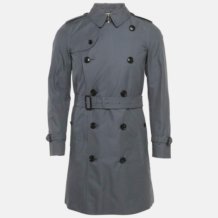 Pre Owned Burberry Grey Cotton Double Breasted Trench Coat M