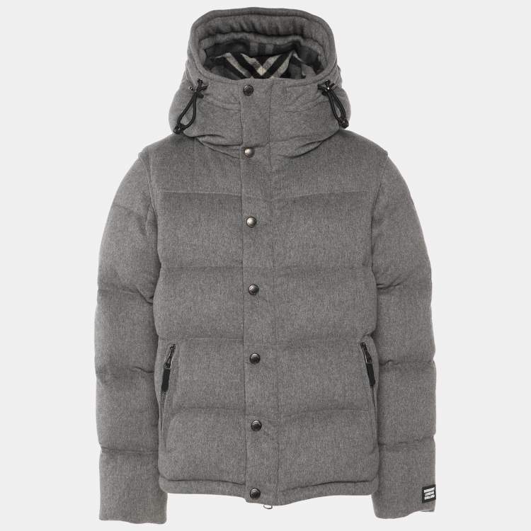 Pre Owned Burberry Grey Cashmere Quilted Detachable Sleeve Puffer Jacket S