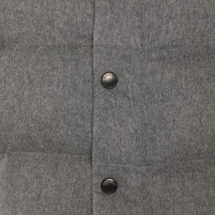 Pre Owned Burberry Grey Cashmere Quilted Detachable Sleeve Puffer Jacket S