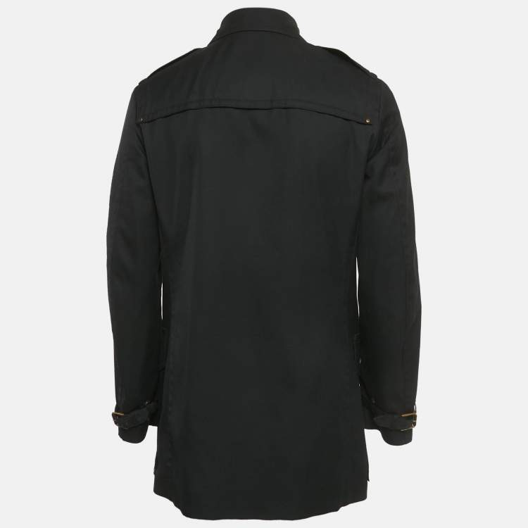 Pre Owned معطف بربري غاباردين أسود صدر مزدوج متوسط